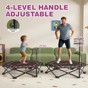 MOMODA Складний батут для фітнесу в приміщенні з ручкою, діаметр 106 см, червоний, для дітей та дорослих