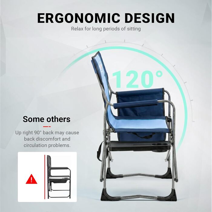 Крісло для кемпінгу OVERMONT: складне, з бічним столиком та сумкою-холодильником, до 180 кг, блакитне