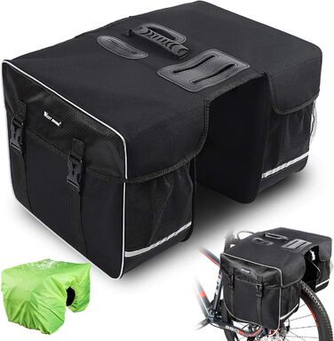 Велосипедна сумка West Biking 30L, водонепроникна, подвійна, на багажник, з ременем, захистом від дощу, чорна, міцна для перевезення речей