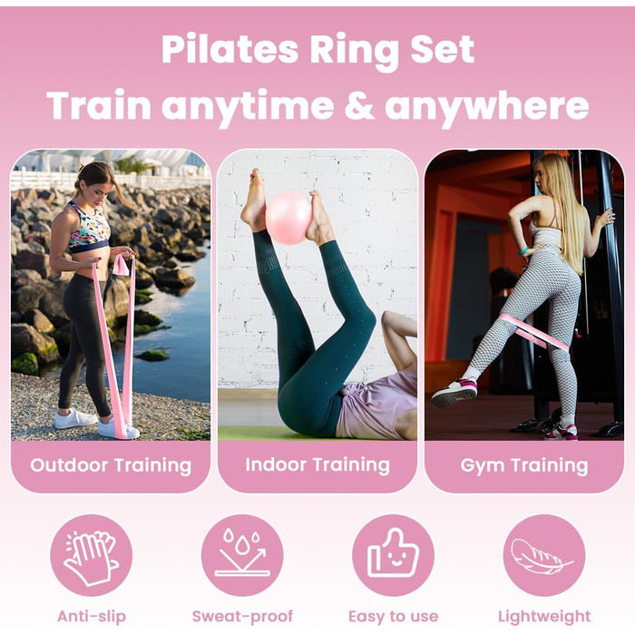 Набір для пілатесу AOOSA: кільце Magic Circle 38 см, 6 шт. (4 шт. рожевий, 2 шт. фіолетовий) для йоги, фітнесу та реабілітації