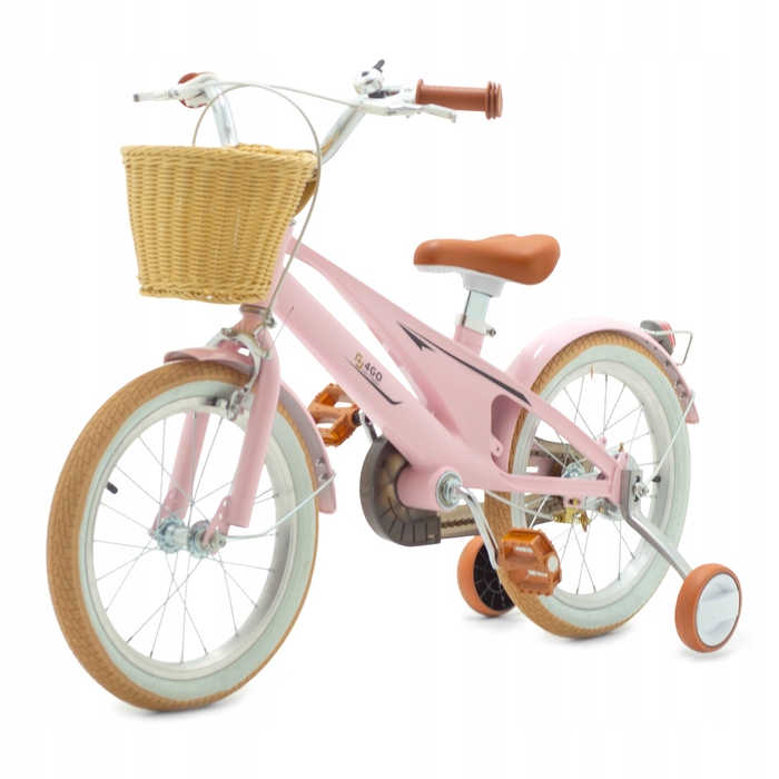 Дитячий велосипед 16 дюймів з бічними колесами та кошиком, рожевий