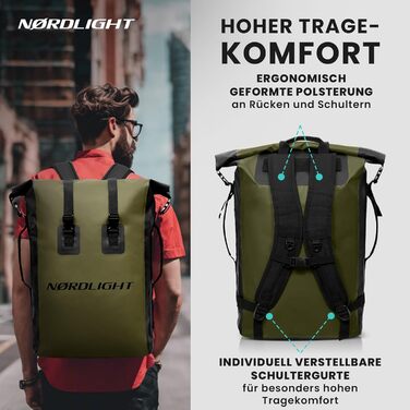 Водонепроникний рюкзак Nordlight Dry Bag 35л з ролтопом, з м'яким плечовим ременем. Підходить для водного спорту, велосипеда, кур'єра, трекінгу та риболовлі (Оливковий, 35 л)