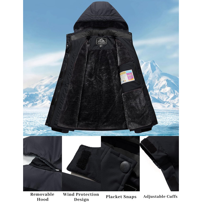 Жіноча зимова куртка Magcomen з флісовою підкладкою: парка, пуховик, для сноуборду, водонепроникна, вітрозахисна (XXL, чорний/сірий)