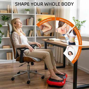 Вібраційна платформа TLGREEN з тихим мотором, 120 рівнів + 10 програм, з пультом, еластичні стрічки, для тренувань всього тіла, спалювання жиру (L-59x34x13cm, Червона)