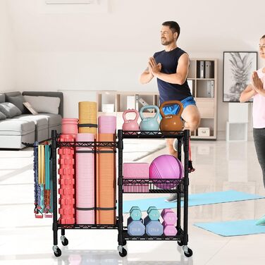 Організатор для домашнього спортзалу FUTASSI: полиця для йогаматів, гантелей та роликів, чорний