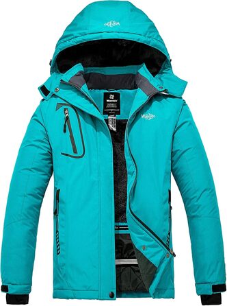 Жіноча гірськолижна куртка Wantdo, тепла флісова куртка, водонепроникна, дихаюча, з капюшоном, вітрозахисна, темно-бірюзова, розмір L