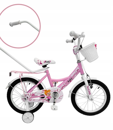 Дитячий велосипед Kelly 16 дюймів, рожевий, з бічними коліщатками