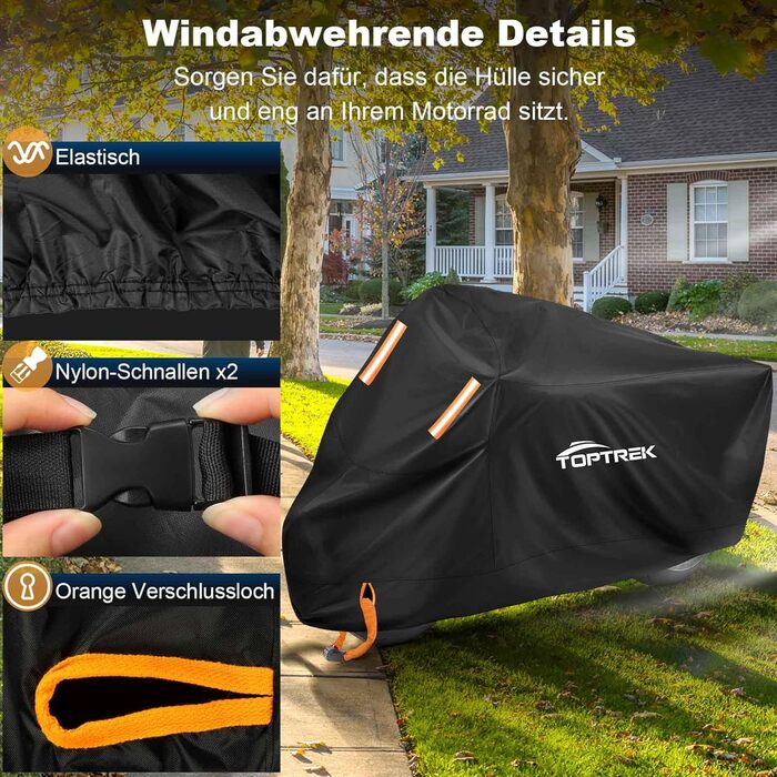 Захисний чохол для мотоцикла Toptrek Outdoor XXXL, водонепроникний, зимовий, з отвором для замка (265x105x125 см)