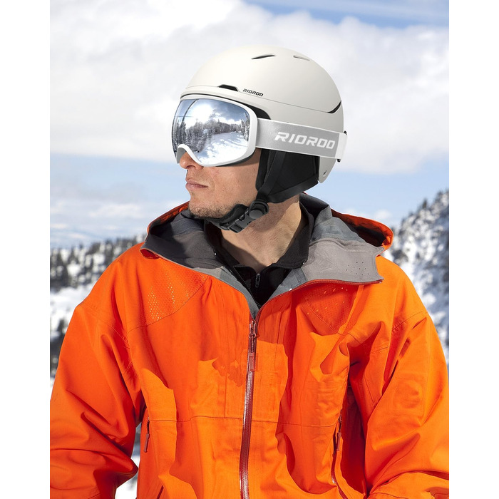 Шолом для сноуборду та лиж чоловічий/юнацький, регульований розмір, флусові навушники, система вентиляції, сумісний з маскою (Eggshell white, L)