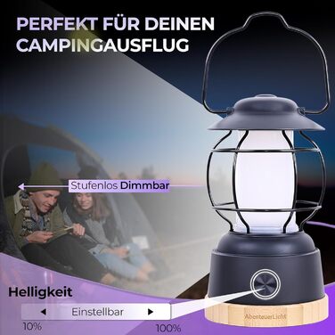 LED кемпінговий ліхтар Abenteuerlicht - вологостійка акумуляторна лампа для кемпінгу з тривалим часом роботи (200 годин), регульована яскравість, 2 колірні температури, 390 люмен, USB-зарядка