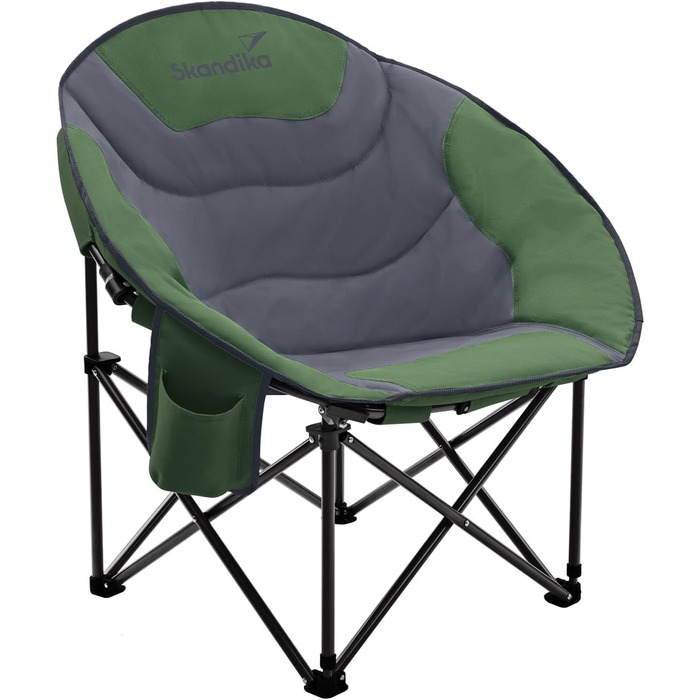Крісло для кемпінгу Skandika Moonchair Sirkka | Зручне, складне, з кишенею-холодильником, тримачем для напоїв, ручкою та сумкою, антиковзні ніжки, до 150 кг, зелено-сіре