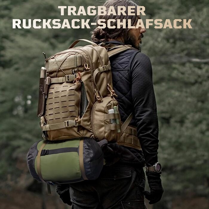 Тактичний спальний мішок 4 сезони 1TG Ranger Green, для дорослих, компактний та теплий, для кемпінгу, трекінгу, подорожей (до 185 см)