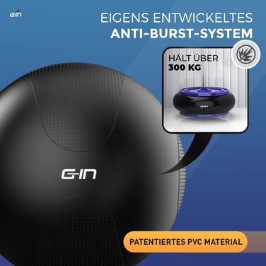 Фітбол для фітнесу, йоги та офісу 65 см [Анти-вибух] - GIN - з насосом, для вагітних, пілатес, чорний
