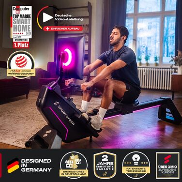 Рятувальний тренажер Sportstech sRow сірий: гребний тренажер для дому з сенсорним екраном 21.5