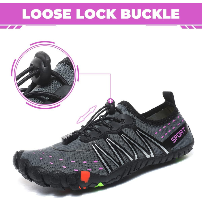 Зручні шкарпетки для плавання та відпочинку Ziitop: чоловічі та жіночі, швидко сохнуть, з дренажними отворами. Ідеальні для пляжу, басейну, каякінгу, фітнесу, трейлраннінгу та хайкінгу. Розміри 35-46 (37 EU), сірі