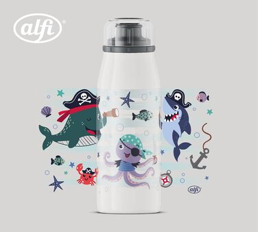 Дитяча ізотермічна пляшка alfi KIDS ISO 350 мл, пірати, нержавіюча сталь, термос для напоїв, герметична кришка, тримає тепло 12 годин, холод 24 години, для газованої води, BPA-free