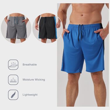 Шорти чоловічі ZENGVEE 3/5 шт. у наборі, спортивні, з світловідбиваючими смугами, швидковисихаючі, дихаючі, для тренувань та виснажливих фізичних навантажень (S, Чорний, Сірий, Синій)
