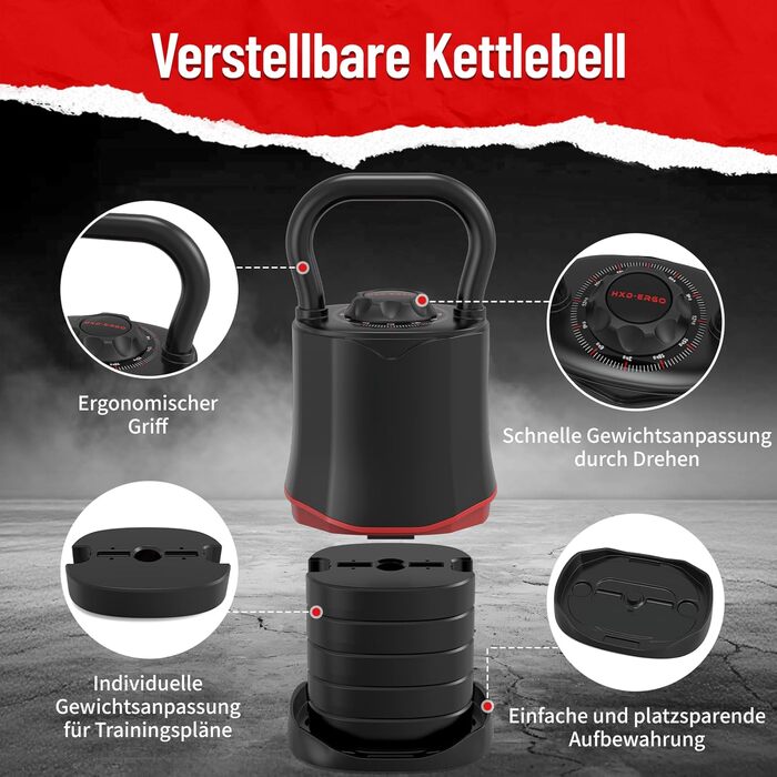 HXD-ERGO Регульована гантель-гиря 6-в-1 (3–18 кг) з швидкою зміною ваги, широким руків'ям, компактна для дому та залу, чорна