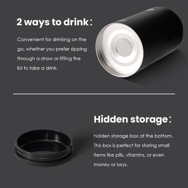 Термобутилка BOTTLE BOTTLE 1.8 л з трубочкою, пігулковницею та ручкою, нержавіюча сталева пляшка для води для спорту і подорожей, чорна