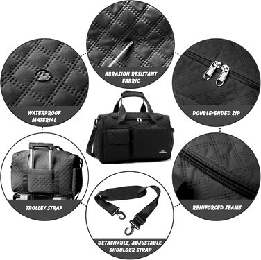 Спортивна сумка для подорожей з відділенням для взуття та вологих речей, водонепроникна сумка-вікенд для йоги, плавання та залу, унісекс (Чорна)