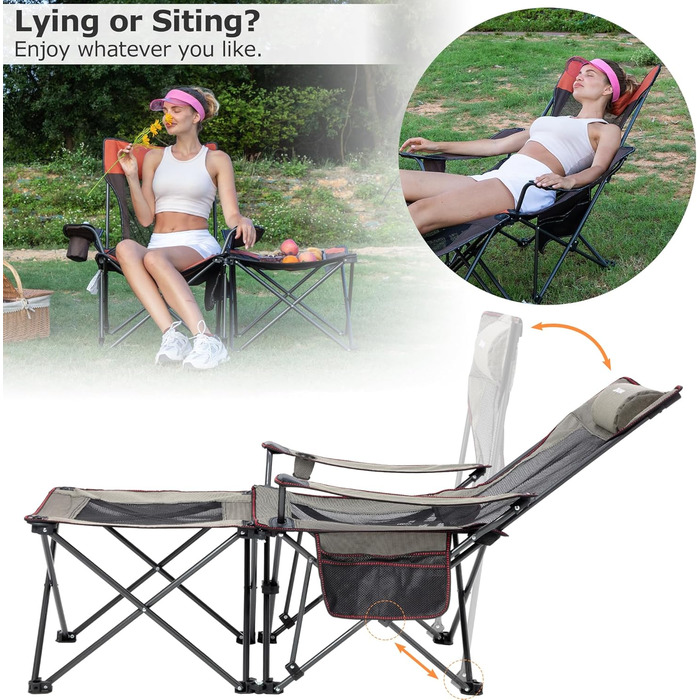 XGEAR 2-в-1 Кемпінговий стул: розкладний, для риболовлі, легкий, з підніжкою та підлокітником, 136 кг, Oxford-тканина