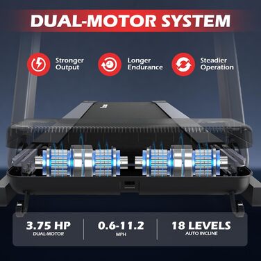 Бігова доріжка BOTORRO для дому, складана, з широкою амортизацією, Bluetooth, LED-дисплей, автоматичний нахил до 18%, вага до 136 кг