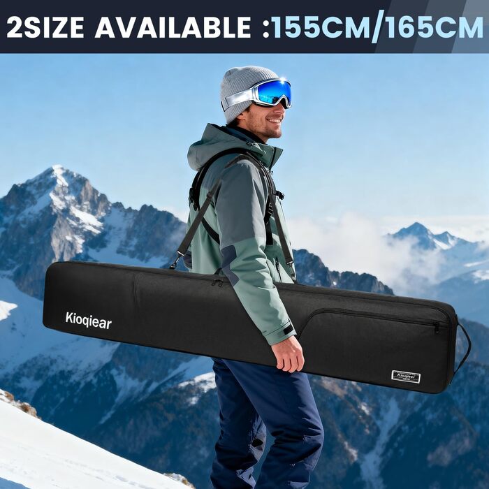 Чохол для сноуборда Kioqiear, посилений, з підкладкою, 165 см, чорний. Підходить для перевезення в літак, вміщує сноуборд, маску, рукавиці, черевики.