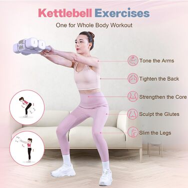 Регульований набір гантелей 2 шт. 4-в-1 для жінок, 0.9-2.3 кг, фітнес для дому, фіолетовий