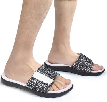 Чоловічі шльопанці ONCAI для душу та басейну з липучкою, відкриті пальці, спортивні, літні, для дому, м'яка гумова підошва, розмір 40-49 (46 EU, чорний/білий)