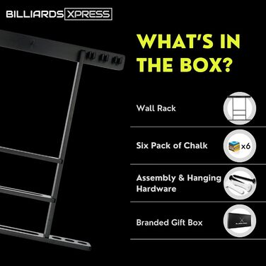 Тримач для кия для більярду Pool-Queue-Regal з 16 тримачами для куль та 6 шт. крейди, чорний