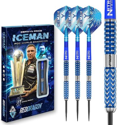 Професійні дартси Red Dragon Gerwyn Price Iceman Glacier 90% вольфрам, набір з крилами та стрижнями, 18/22/24/26 г