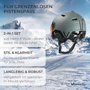 Шолом гірськолижний BLACK CREVICE Vail I з візором, полікарбонат, регульований, чорний/карбон, матовий білий, 58-61 см