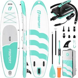 FBSPORT Stand Up Paddling Board (SUP) 335см: надувний сапборд для дорослих з антиковзким покриттям, 160кг, комплект з веслом, насосом та аксесуарами для йоги, подорожей та серфінгу (м'ятний)