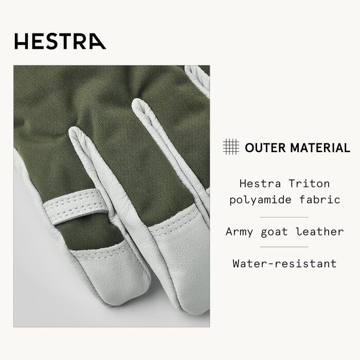 Чоловічі лижні рукавички Hestra Army Leather Heli Ski оливкові, натуральна шкіра, п’яти пальців, розмір 9
