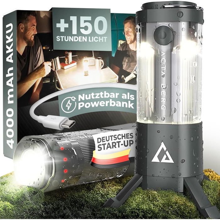 Ліхтар кемпінговий LED Acta Berg 450 люмен, акумуляторний з Power Bank (4000 mAh), до 150 год, IP44, оливково-сірий