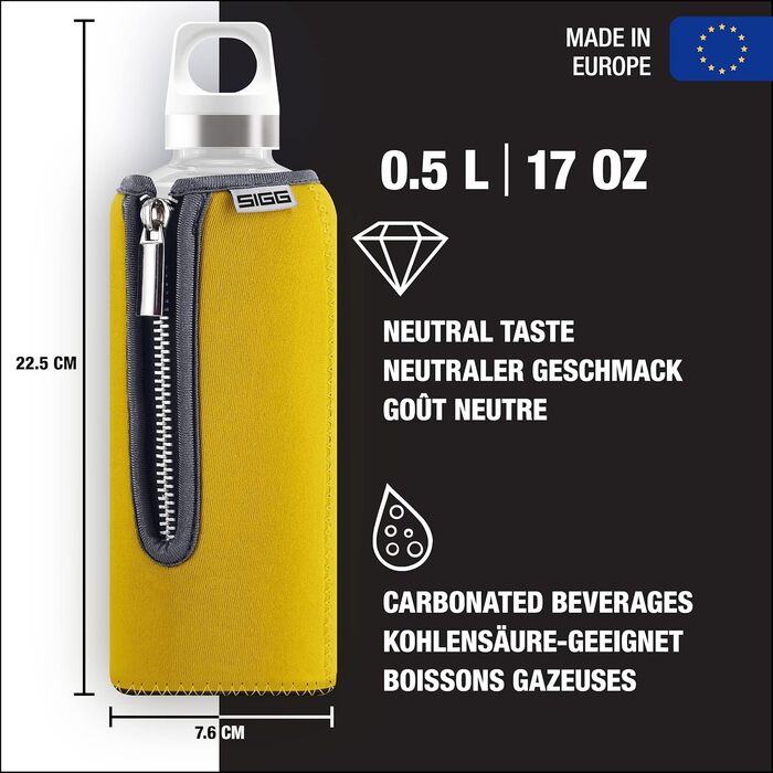 SIGG Stella пляшка для води 0.5 л, скляна, з неопреновим чохлом, без шкідливих речовин, герметична, сучасний дизайн