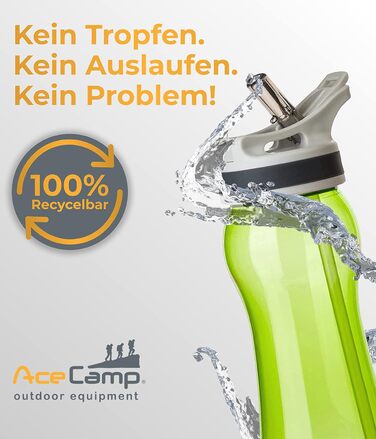 Пляшка для води AceCamp TRITAN 550 мл, спортивна, BPA-free, з подвійною кришкою, зелена, набір 2 шт.