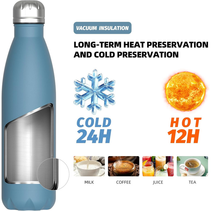 Дитяча термофляга WATERSY з нержавіючої сталі, 500 мл, Smogblau (з квітковим орнаментом)