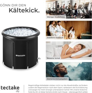 Тектейк® Ванна для криотерапії з кришкою, бак для крижаних ванн, ванна для холодної терапії, бак для льоду, надувна ванна, складана ванна для дорослих - Ø 90 x 75 см