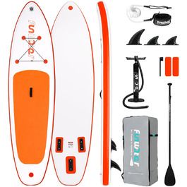Надувний SUP-борд FunWater 320CM – комплект: весло, рюкзак, 3 ласти, насос, лінь – для початківців та досвідчених райдерів, 10'6, Orange/Weiß