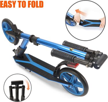 Скутер Lamborghini Tretroller Cityroller з великим колесом, складаний, регульована висота, для дорослих та дітей, з підставкою, передньою амортизацією та гальмом на задньому колесі, синій, до 100 кг