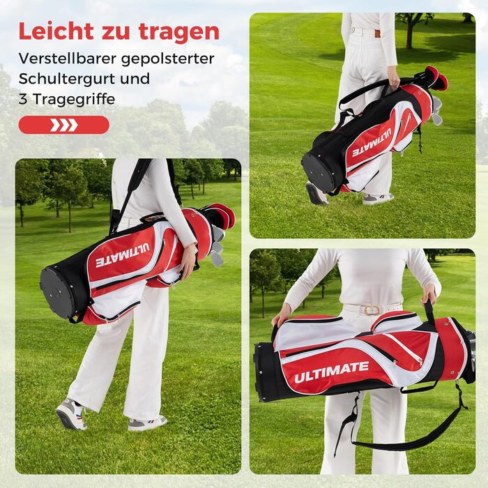 Набір жіночих гольф-клубов COSTWAY (9/11 шт.), комплект для правші з чохлом від дощу, включає драйвер, фейрвеї, гібриди, залізо та паттер (червоний)