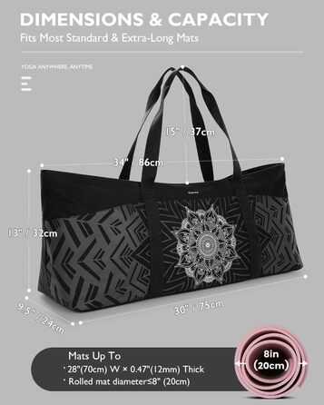 Сумка для йоги Gonex Canvas Extra Large: Водонепроникна спортивна сумка для килимка, блоків та подорожей, Чорна L