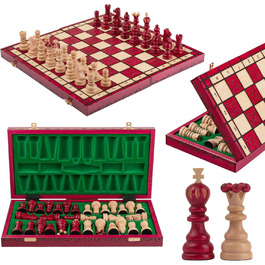 Шаховий набір Intarsien Pearl XL з вишневого дерева | Master of Chess | Класичний шаховий набір 42 см для дітей та дорослих | Шахове поле з фігурами (Червоний XL)