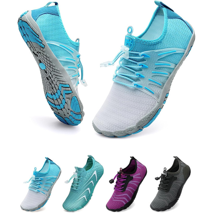 WateLves Барфути жіночі та чоловічі водяні та пляжні шльопанці, кросівки для трейлраннінгу та фітнесу, швидко сохнуть, з антиковзкою підошвою та широкою передньою частиною, білий, помаранчевий (градієнт білий-блакитний), 37 EU