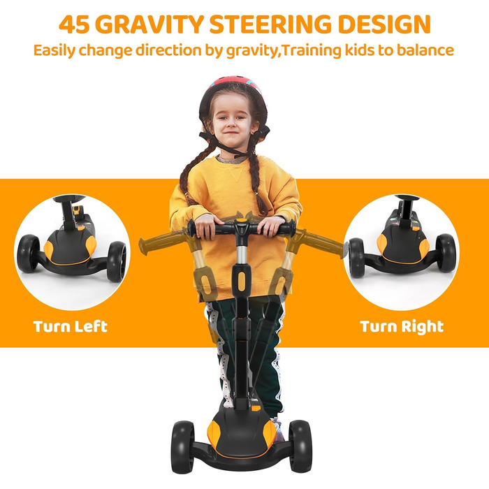 Дитячий роликовий самокат Kinderroller з LED-колесами, регульована висота, складний, від 3 років