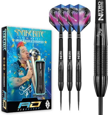 Дротики Red Dragon Peter Wright Snakebite 3, вольфрамові, 22 г, з оперенням і стрижнями