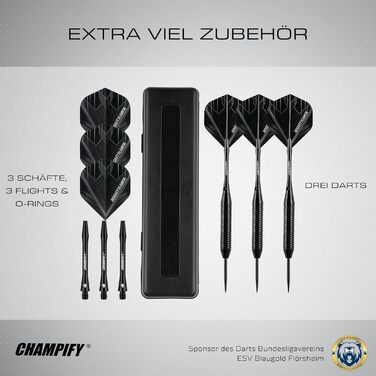 Набір дротиків сталевих 23g 'Nighthawk' з аксесуарами: 3 дротики, 6 стержнів, пір'я. Чорні дротики для гри в дартс