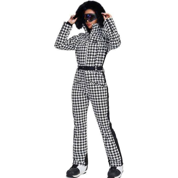 Жіночий гірськолижний костюм-комбінезон HOTIAN. Водонепроникний, вітронепроникний, теплий зимовий костюм для сноуборду та лиж. Білий/Чорний.