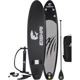 Надувна SUP-дошка EISHAI Sharkbite, комплект 7-в-1, з веслом, ременем безпеки, насосом, ремкомплектом, для жінок і чоловіків, навантаження до 130 кг, компактна, чорна